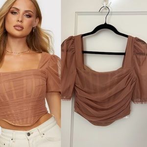 Missguided corset crop top with draped tulle size 4 in taupe